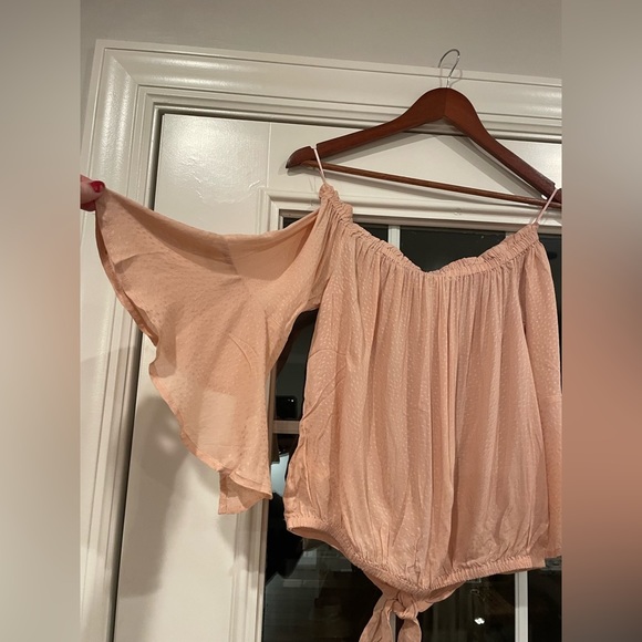 Express Blush Off the Shoulder Tie Shirt - Picture 4 of 6